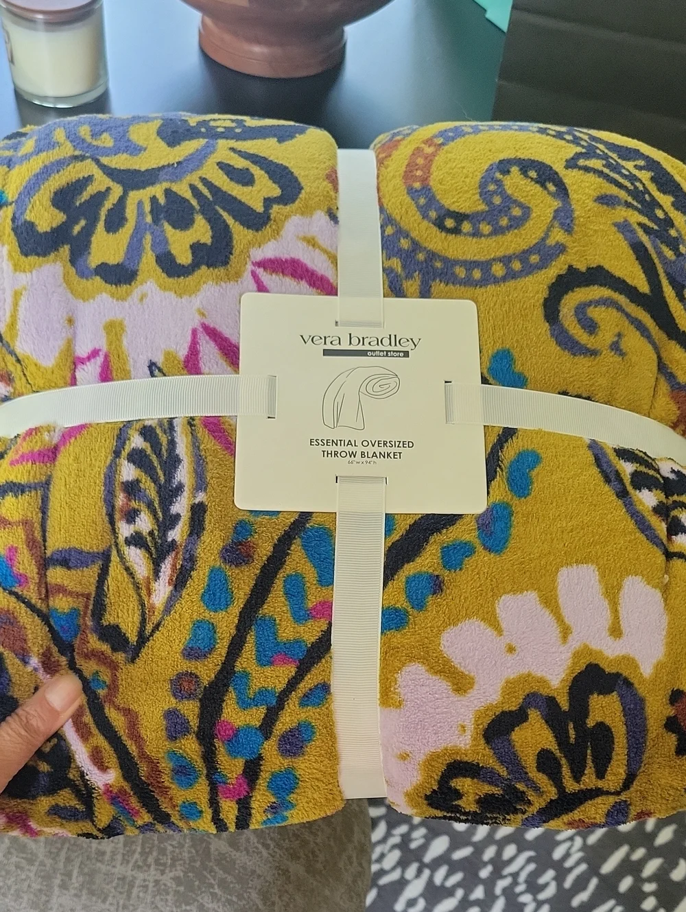 Vera Bradley Floral Paisley Throw Blanket in Mustard and Pink